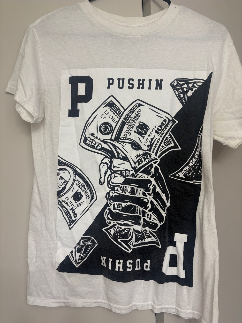 Pushin Graphic Tee - White with Black Print